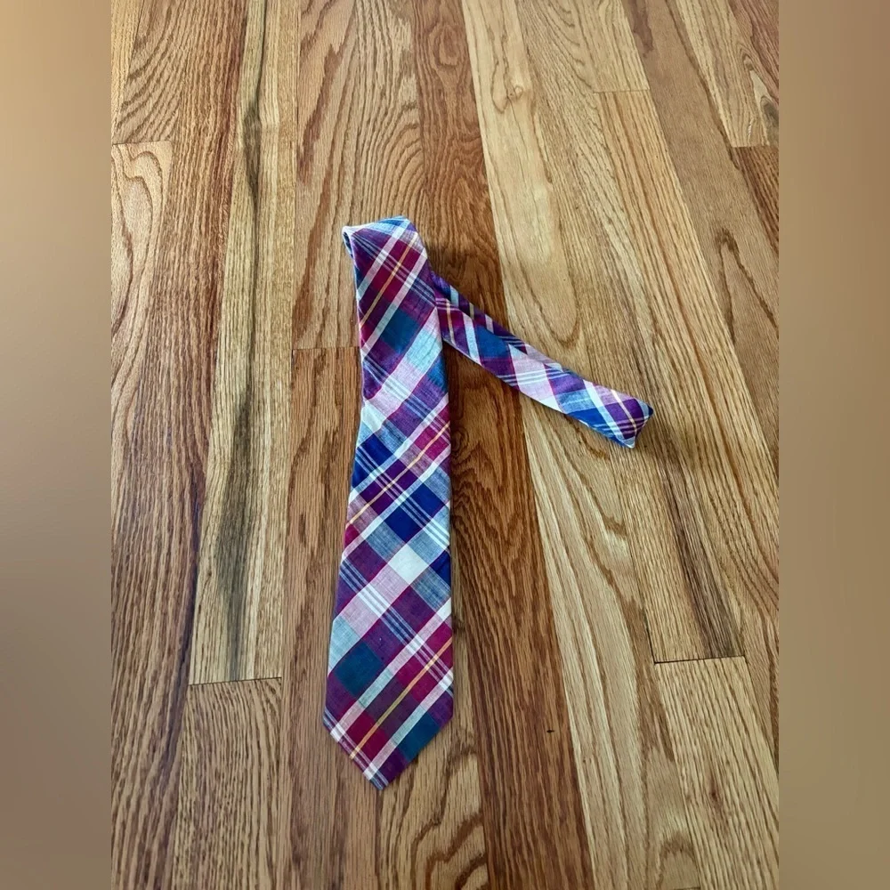 Vintage Rooster Tie Plaid Madras Preppy Ivy 80s